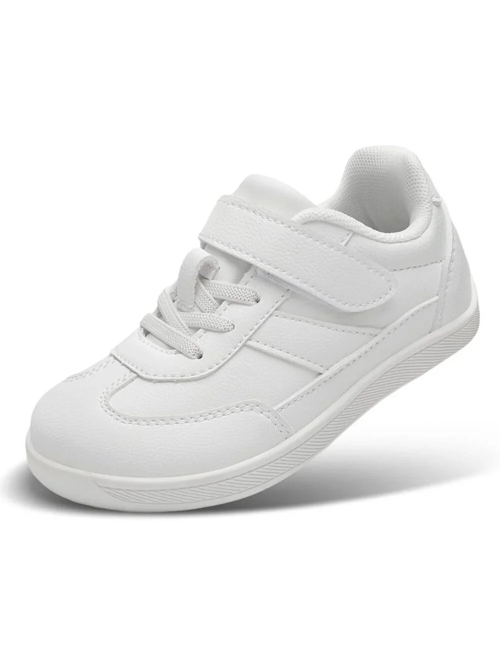Toddler White Faux Leather Boys Girls Wide Toe Zero Drop Barefoot Shoes Sneakers